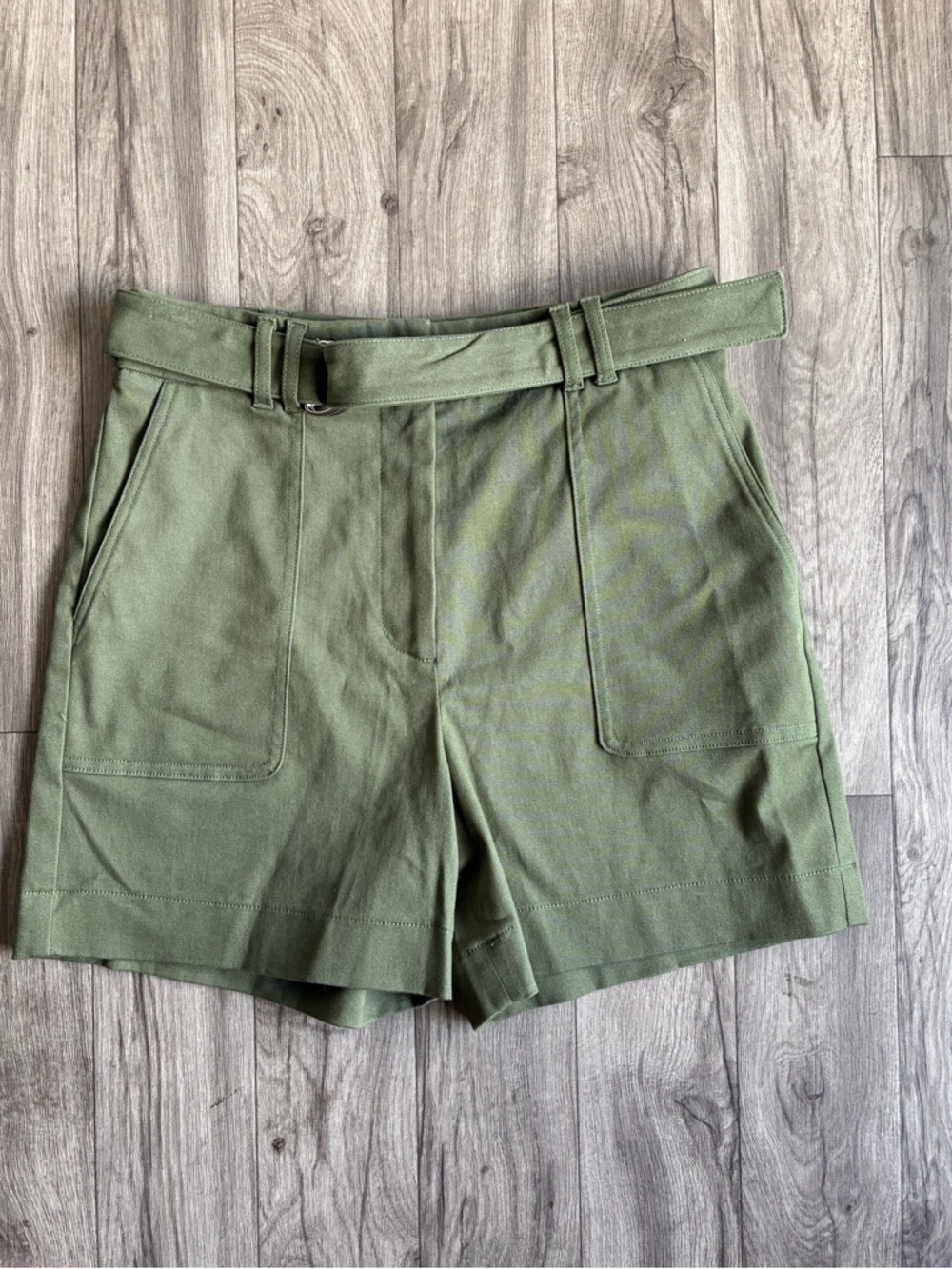 Express Olive Green Belted High-Rise Shorts